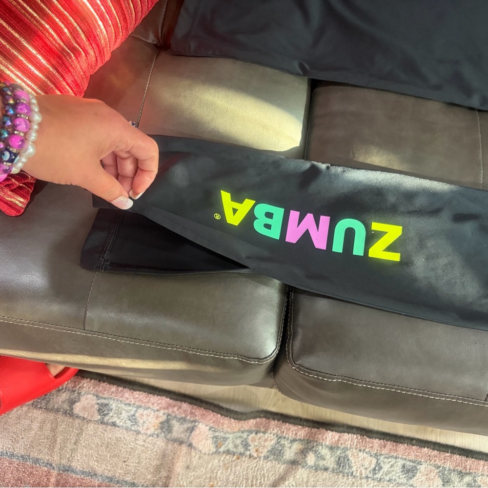 Zumba Fitness Kids Black Leggings with Neon Green, Pink & Yellow Logo - Picture 2 of 4